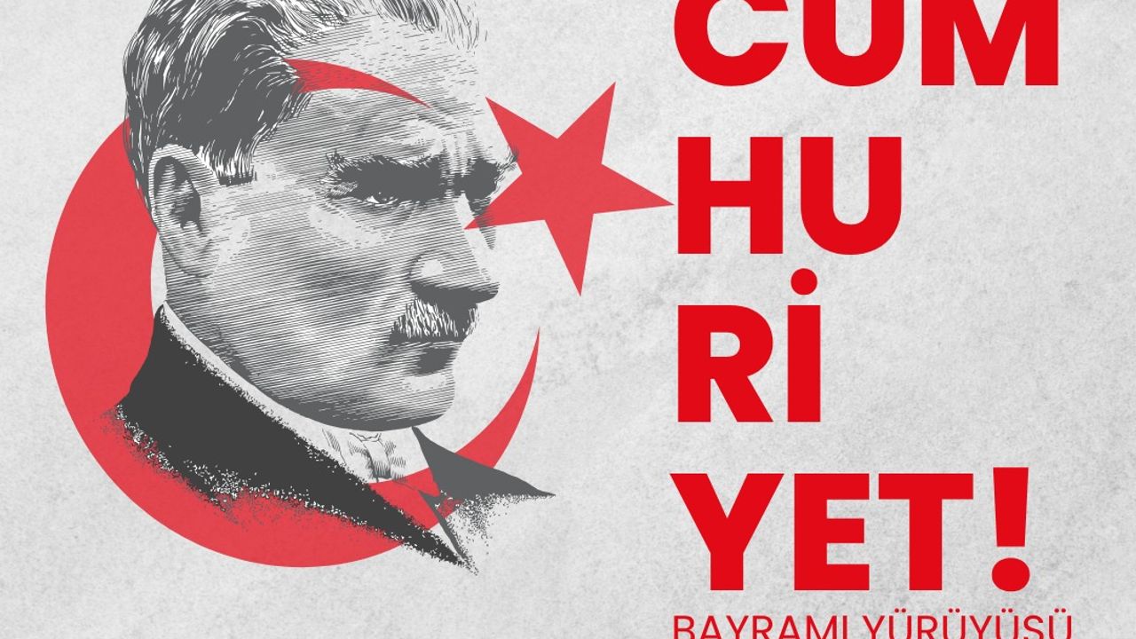 İnegöl'de 100 Metrelik Türk Bayrağıyla Cumhuriyet Yürüyüşü