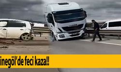 İnegöl'de su yüklü tırla otomobil çarpıştı