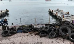 İzmit'te körfezde dip temizliği sürüyor.. Deniz dibinden 50 araç lastiği çıkarıldı