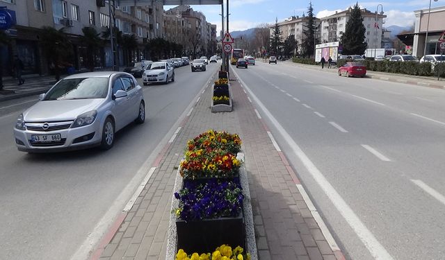 İnegöl sokak ve caddeleri çiçeklerle süslendi