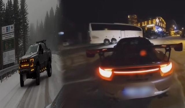 Uludağ'da drift yapan sürücüler yandı