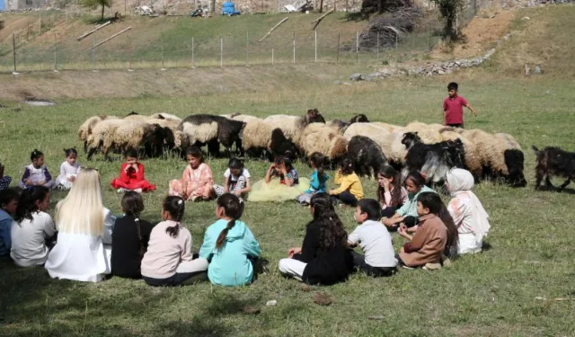 Bitlis Hizan'da öğrenciler doğada ders yapıyor