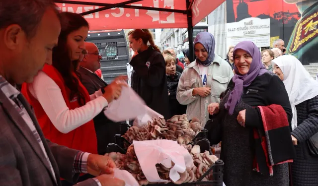 İzmit'te hasatın bereketi sürüyor... 850 kilo istiridye mantarı dağıtıldı