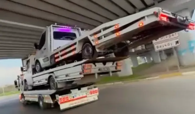 Düzce bağlantı yolunda üç çekici 'üst üste' şovu!