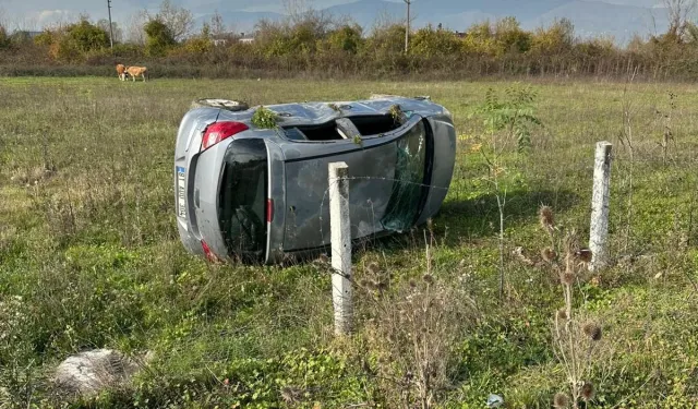 Düzce'de şarampole devrilen otomobilde sürücü yaralandı