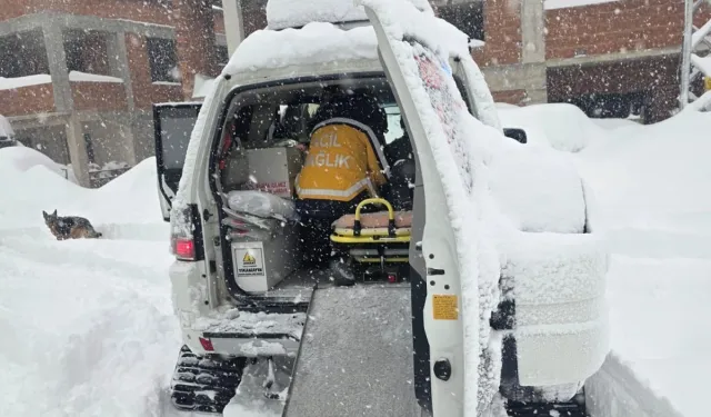 Düzce'de kar paletli ambulansla hasta kurtarıldı