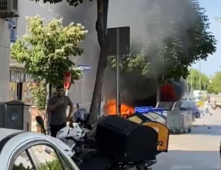 İnegöl’de çakmak yüklü araç alev alev yandı