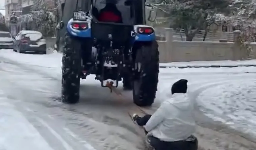 Adıyaman'da traktöre halat bağlayıp kaydılar!