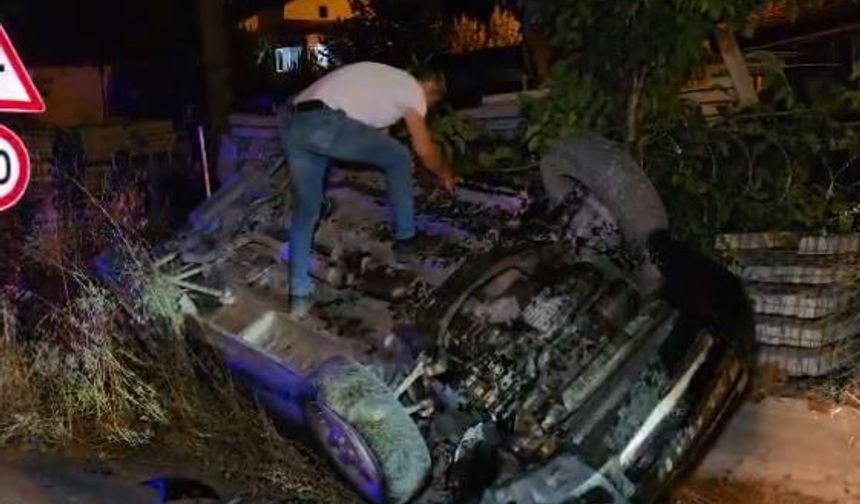 İnegöl çevre yolunda feci kaza! Otomobil takla attı 2 yaralı