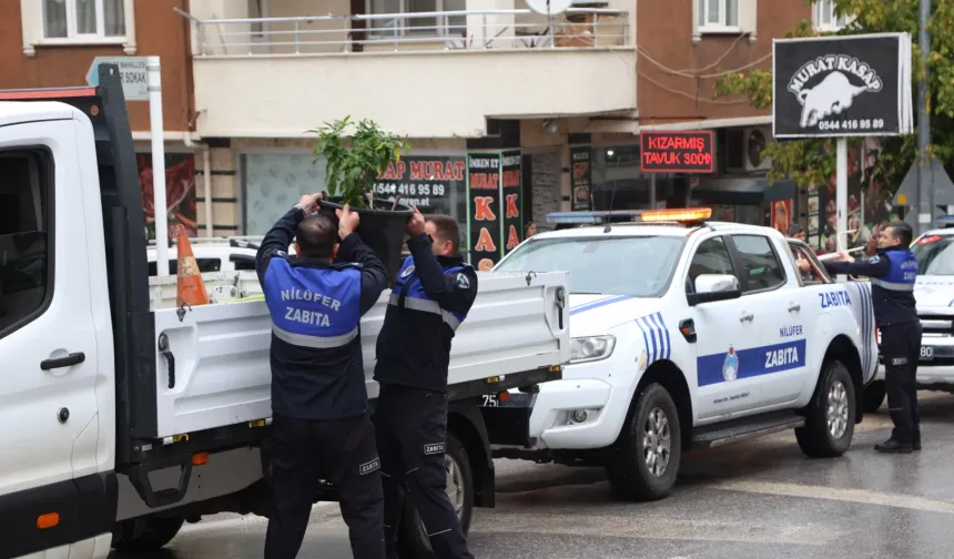 Bursa Nilüfer'de kaldırım ve yolları işgal eden tabelalar toplandı